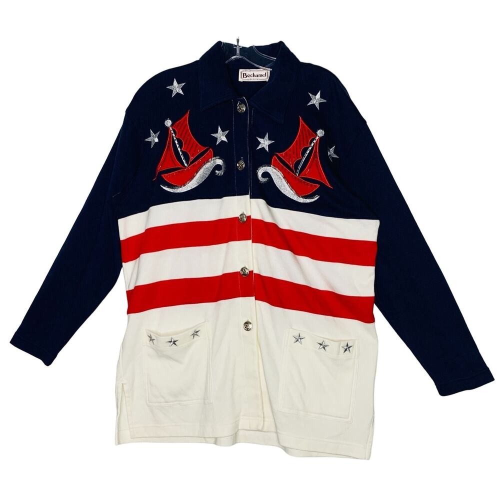 vintage NWT Bechamel top July 4 patriotic nautical red white blue size large - Picture 11 of 11